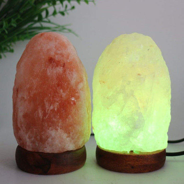 Himalayan Salt Crystal Sphere Lamp with Color Changing LED and Natural Wood Base