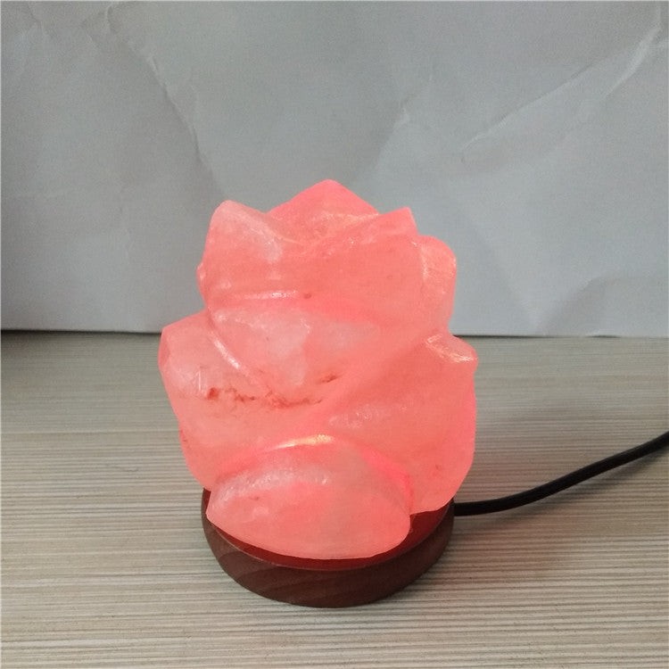 Himalayan Salt Crystal Sphere Lamp with Color Changing LED and Natural Wood Base