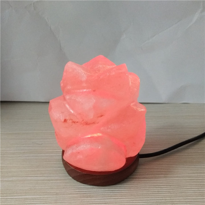 Himalayan Salt Crystal Sphere Lamp with Color Changing LED and Natural Wood Base