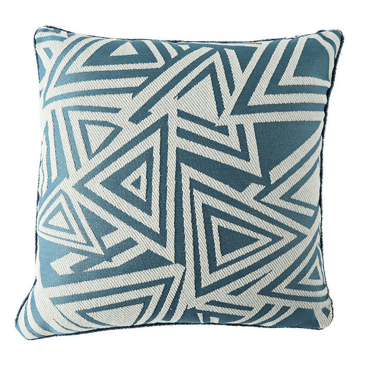 Square cushion cover with double-sided jacquard triangle motif and piping