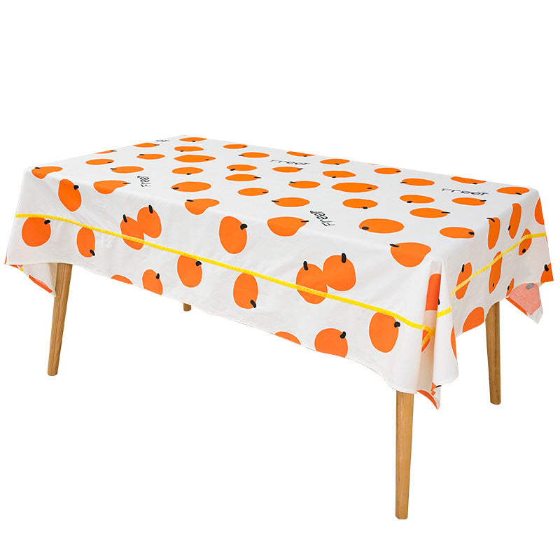 Rectangular cotton blend tablecloth with fruity orange print and easy-care finish