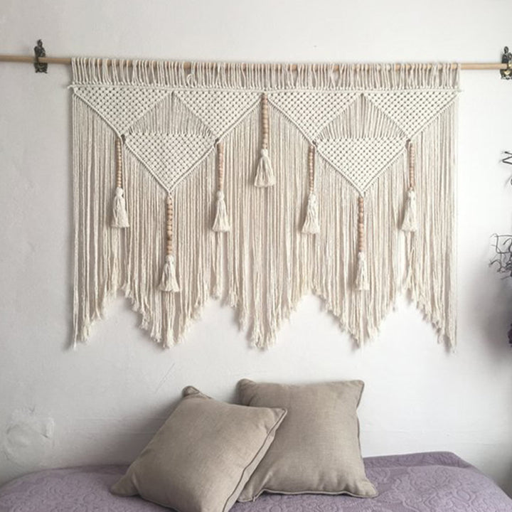 Elegant Macrame Wall Hanging with ornate fringes and leaves