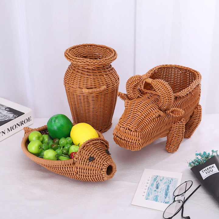 Decorative Woven Dog-Shaped Storage Basket