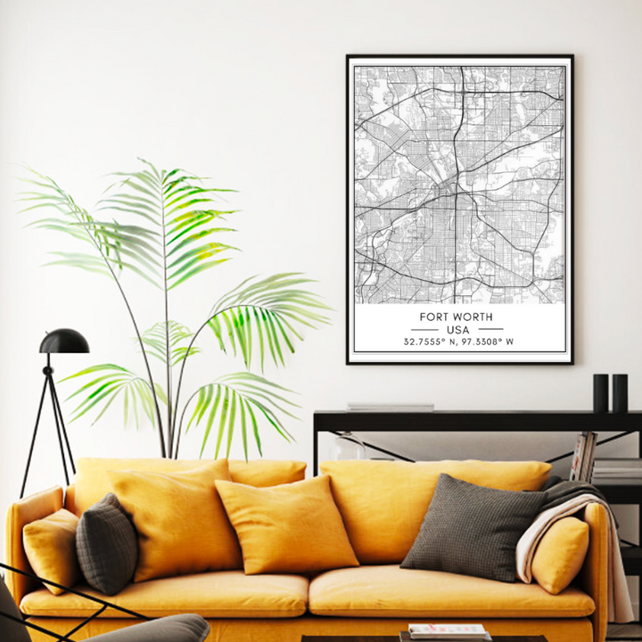 Fort Worth City Map - Canvas Wall Art Painting
