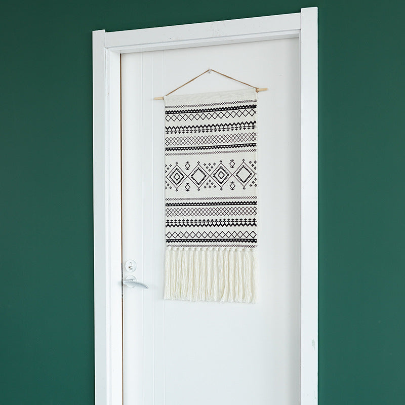 Boho-Ethno-Style tapestry set with fringes and wooden rod