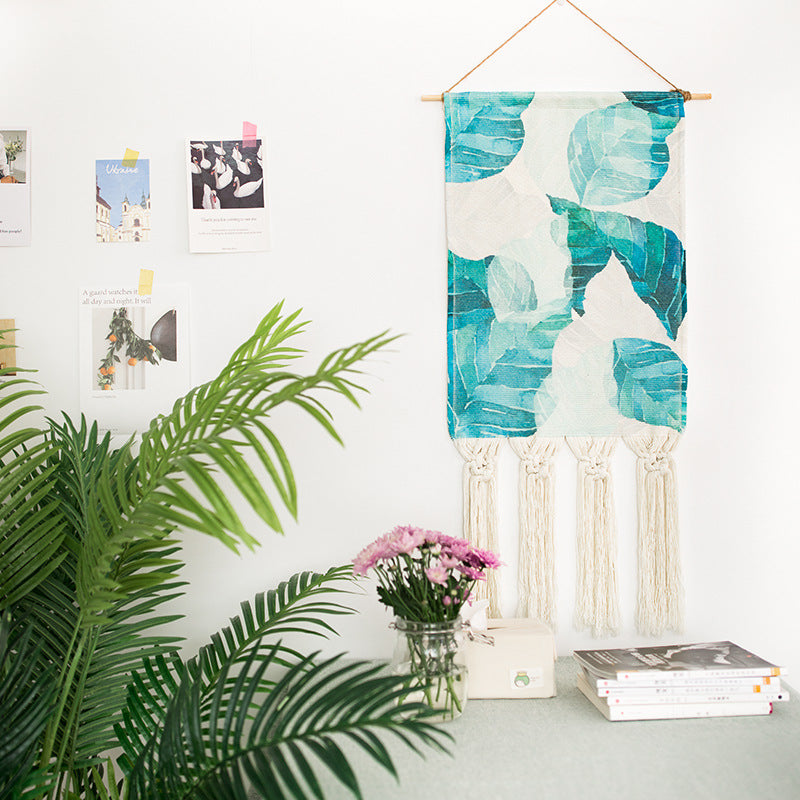 Woven Boho Wall Hanging Set with Fringes and Geometric Ethno Print