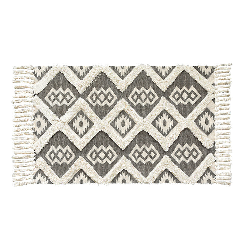 Flat-woven cotton runner in Kilim-Ethno design with fringes
