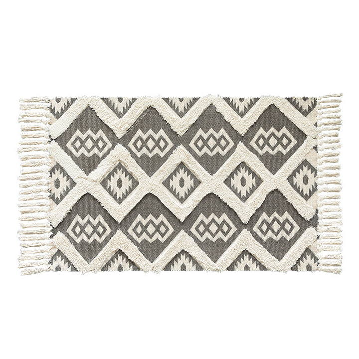 Flat-woven cotton runner in Kilim-Ethno design with fringes