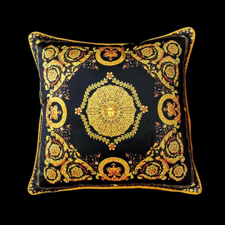 Vintage Equestrian Square Throw Pillow Cover with Piped Velvet Trim and Hidden Zipper