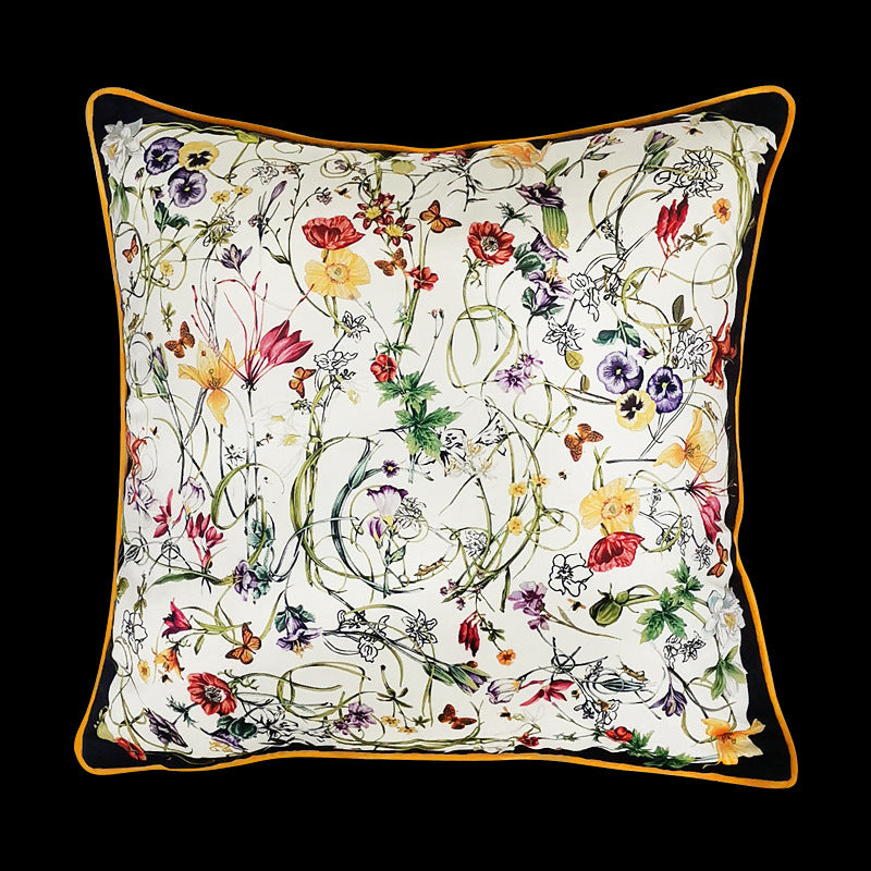 Vintage Equestrian Square Throw Pillow Cover with Piped Velvet Trim and Hidden Zipper