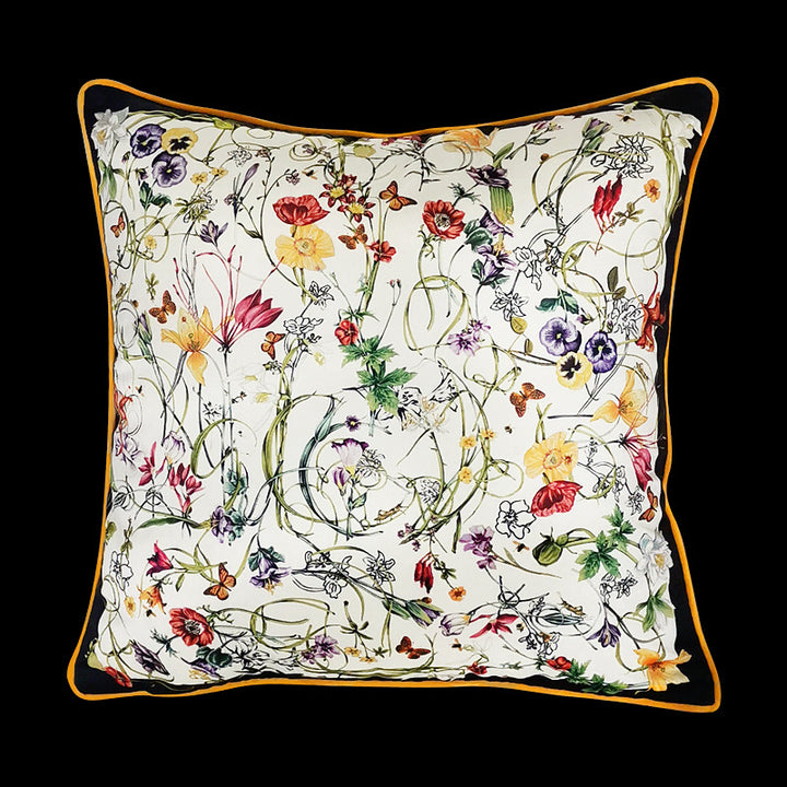 Vintage Equestrian Square Throw Pillow Cover with Piped Velvet Trim and Hidden Zipper