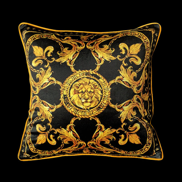 Vintage Equestrian Square Throw Pillow Cover with Piped Velvet Trim and Hidden Zipper