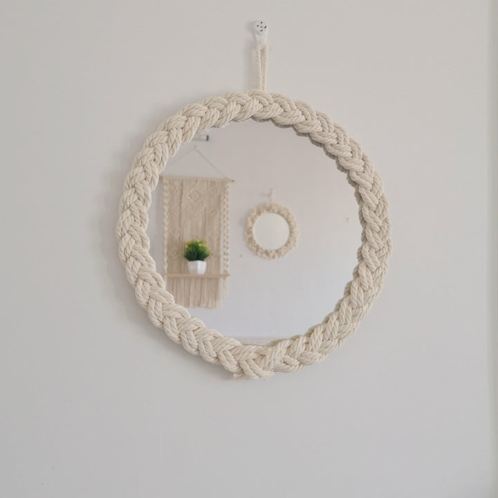 Decorative Wall-Mounted Macrame Shelf with Natural Wooden Accents