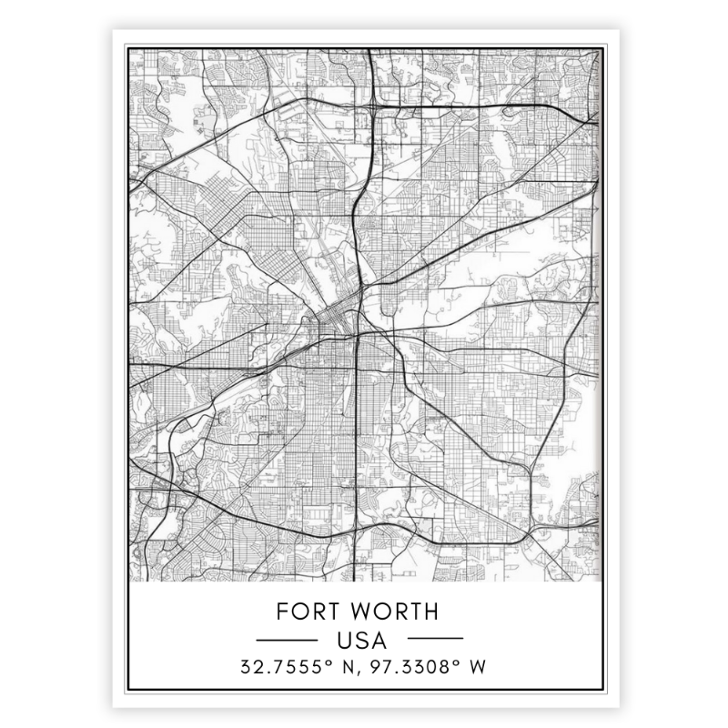 Fort Worth City Map - Canvas Wall Art Painting