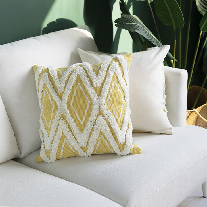 Decorative square cushion cover with tufted chenille diamond relief