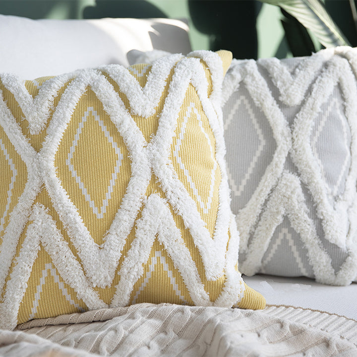Decorative square cushion cover with tufted chenille diamond relief