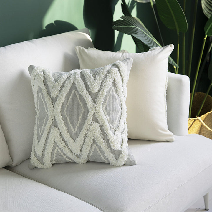 Decorative square cushion cover with tufted chenille diamond relief