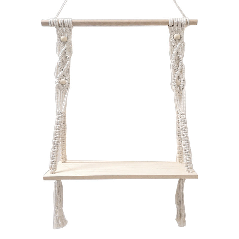 Macramé Swing Shelf with Wooden Accents
