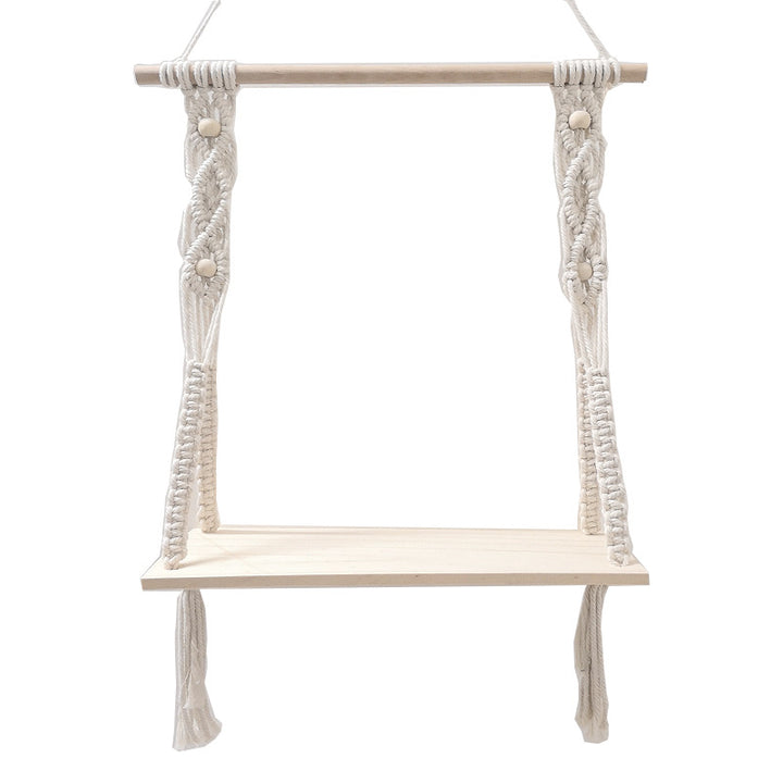Macramé Swing Shelf with Wooden Accents