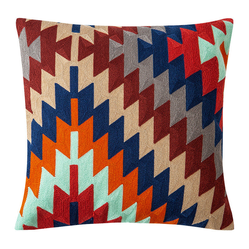 Woven decorative cushion cover with hand-tufted ethnic zigzag pattern