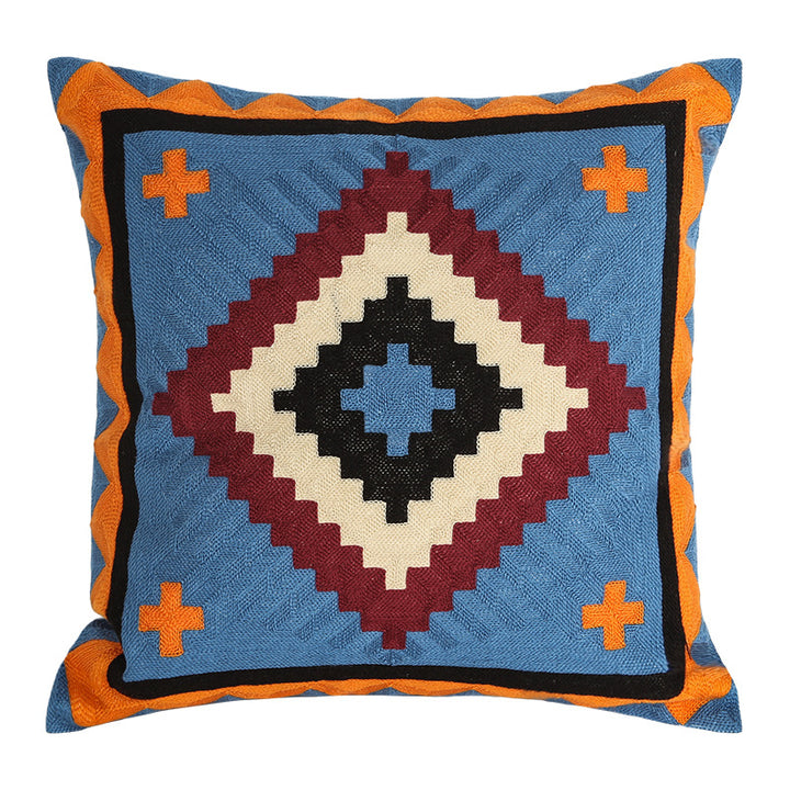 Woven decorative cushion cover with hand-tufted ethnic zigzag pattern