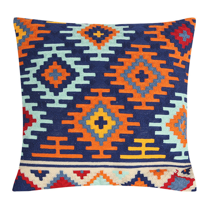 Woven decorative cushion cover with hand-tufted ethnic zigzag pattern