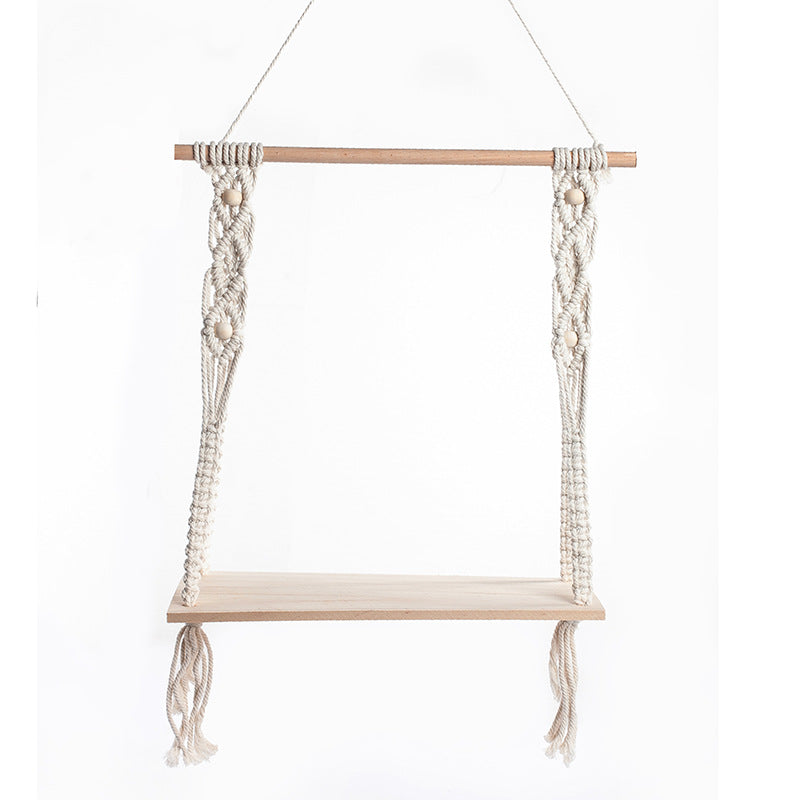 Macramé Swing Shelf with Wooden Accents