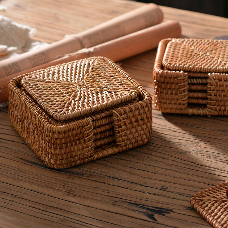 Handmade coasters made of woven material