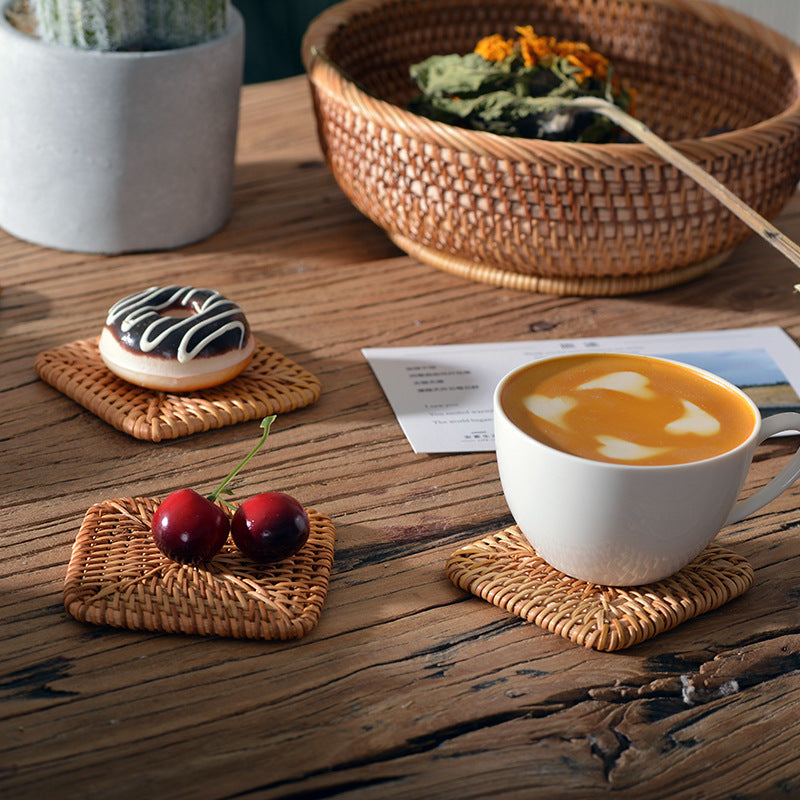 Handmade coasters made of woven material