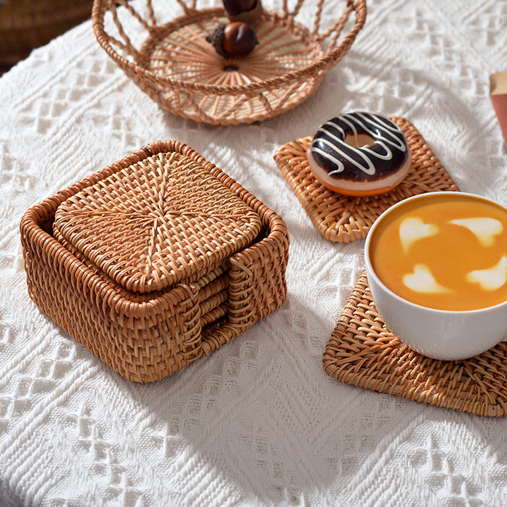 Handmade coasters made of woven material