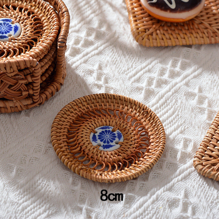Handmade coasters made of woven material