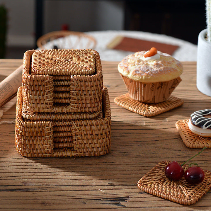 Handmade coasters made of woven material