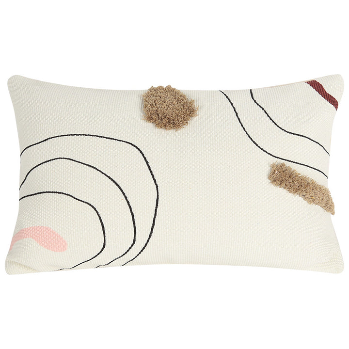 Woven decorative cushion cover in an abstract-minimalist Scandi look with hand-tufted applications