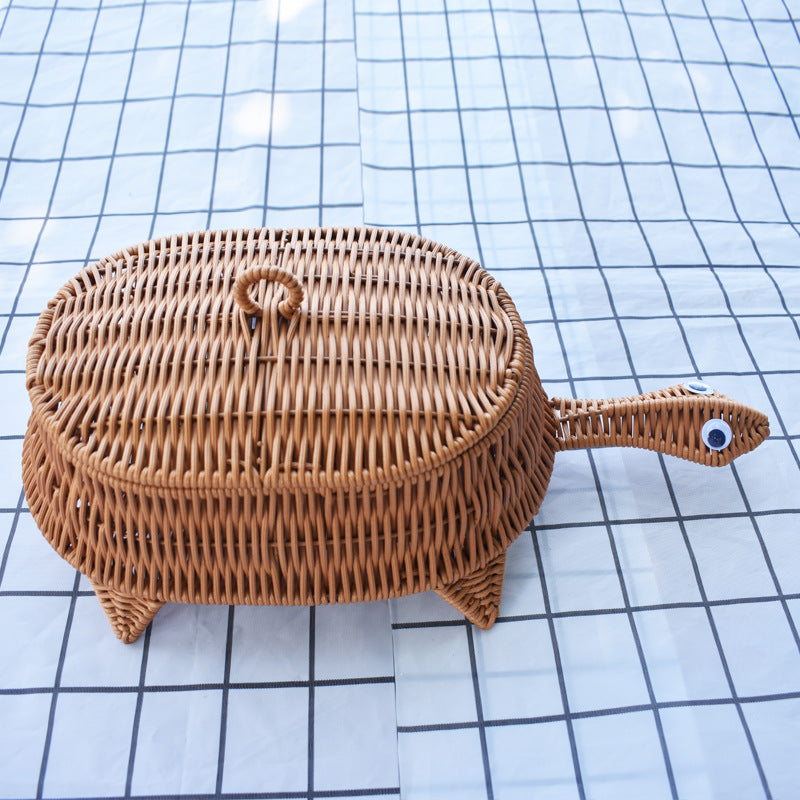 Turtle-Shaped Handcrafted Wicker Storage Basket