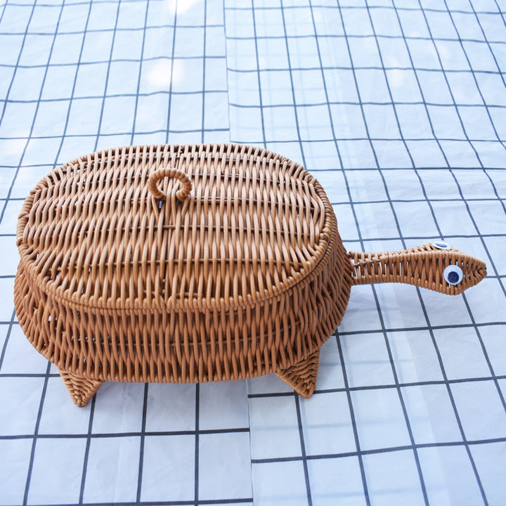 Turtle-Shaped Handcrafted Wicker Storage Basket