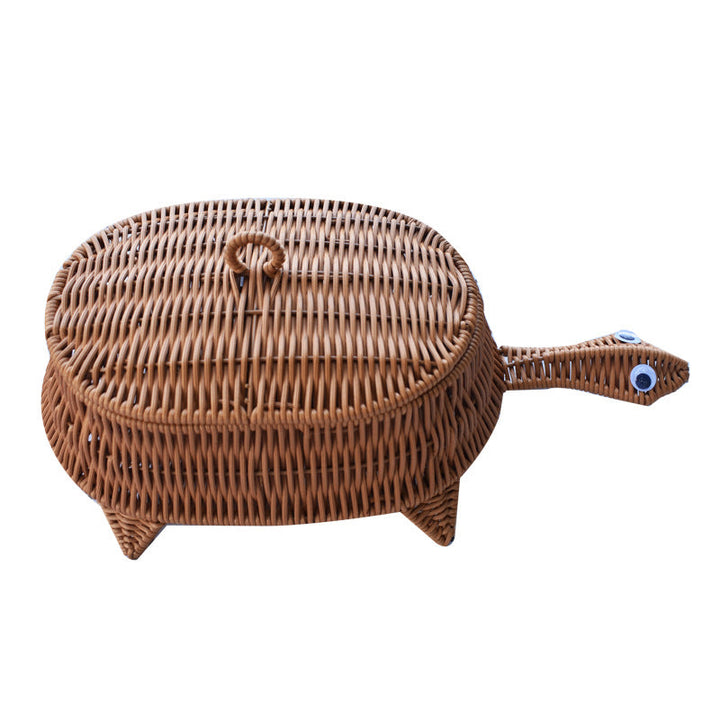 Turtle-Shaped Handcrafted Wicker Storage Basket