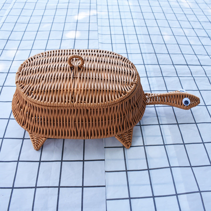 Turtle-Shaped Handcrafted Wicker Storage Basket