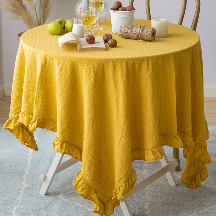 Light cotton gauze tablecloth with frill and natural structure