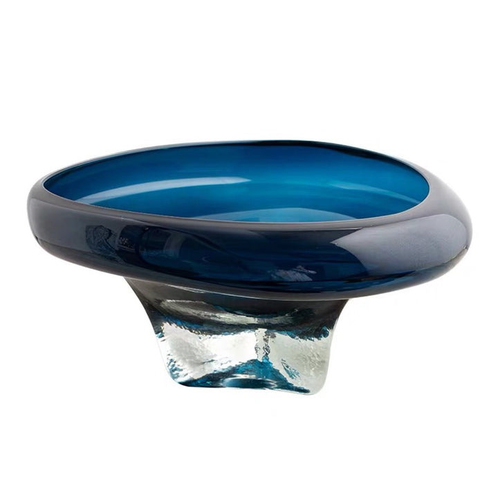 Thick Art Glass Pedestal Centerpiece Bowl with Rounded Lip