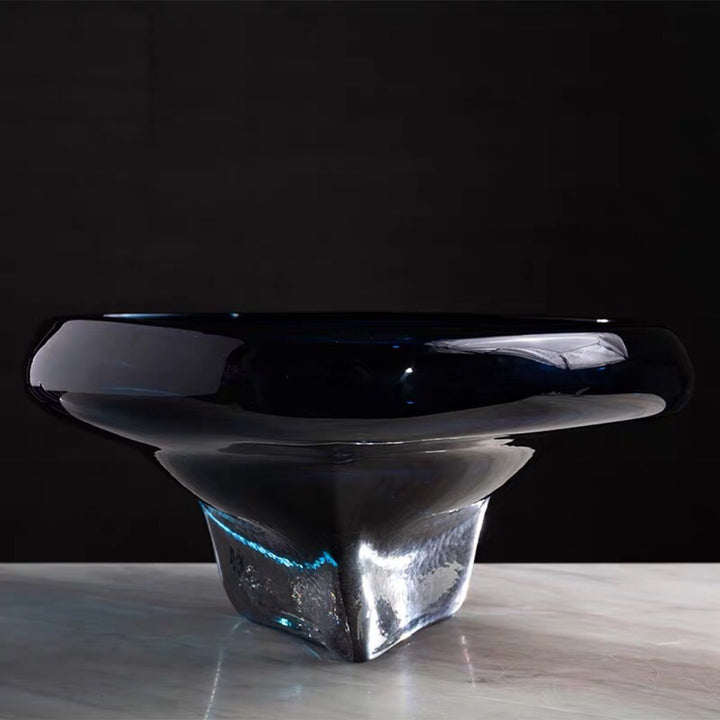 Thick Art Glass Pedestal Centerpiece Bowl with Rounded Lip
