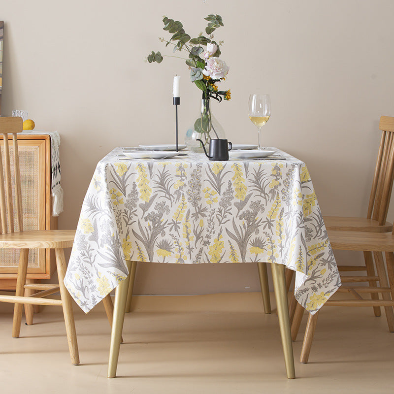 Floral cotton-mix tablecloth with botanical print and easy-care coating