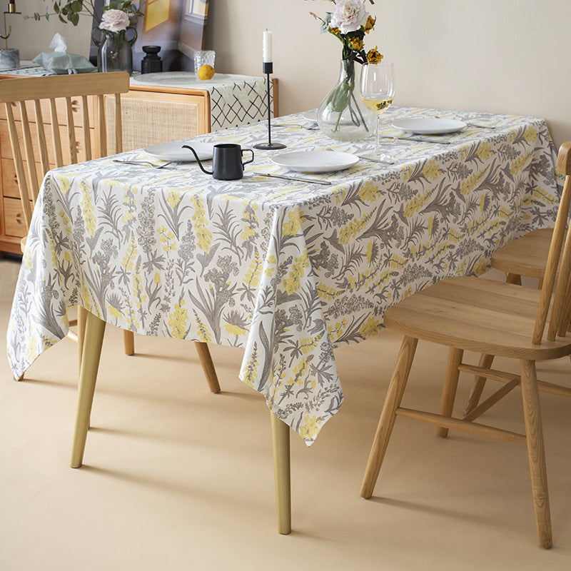 Floral cotton-mix tablecloth with botanical print and easy-care coating
