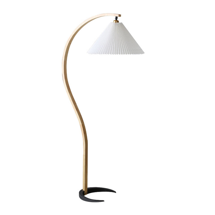 Curved wooden floor lamp