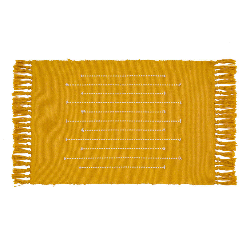 Cotton mix bedroom runner with tufted zigzag border and fringes