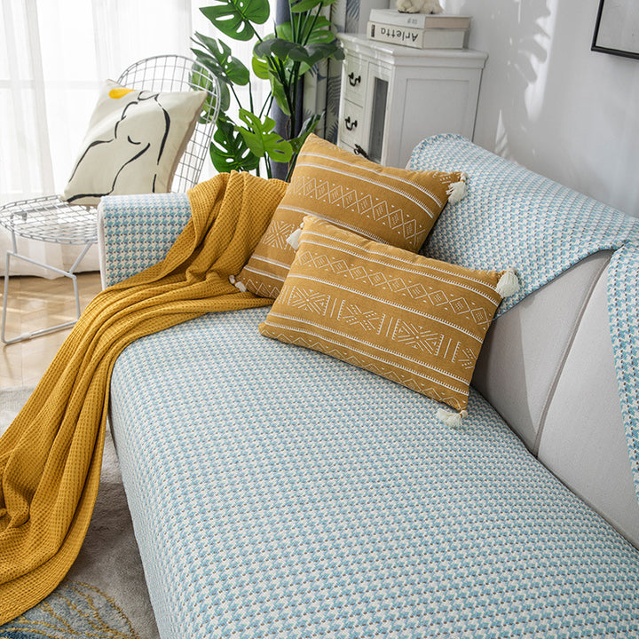 Non-slip sofa cover set with quilted seat cushion and armrest covers