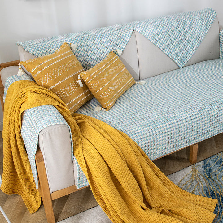Non-slip sofa cover set with quilted seat cushion and armrest covers