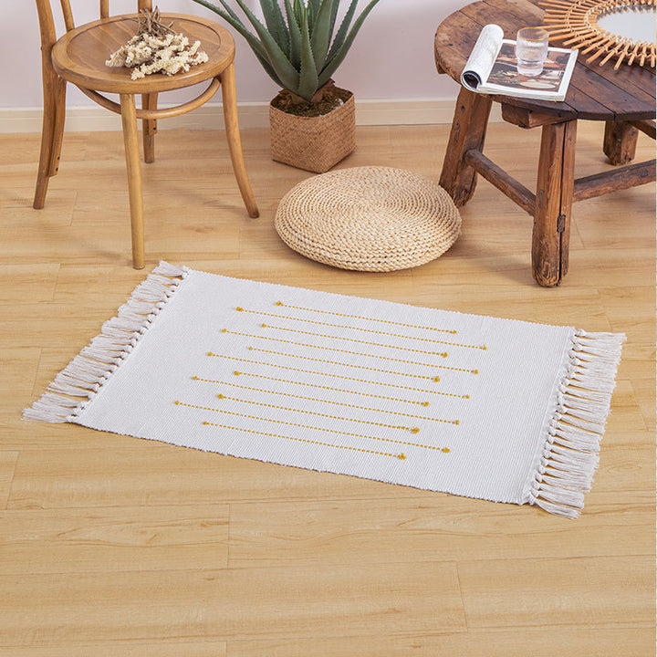 Cotton mix bedroom runner with tufted zigzag border and fringes
