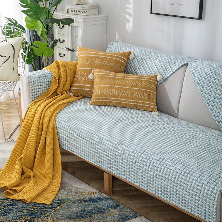 Non-slip sofa cover set with quilted seat cushion and armrest covers