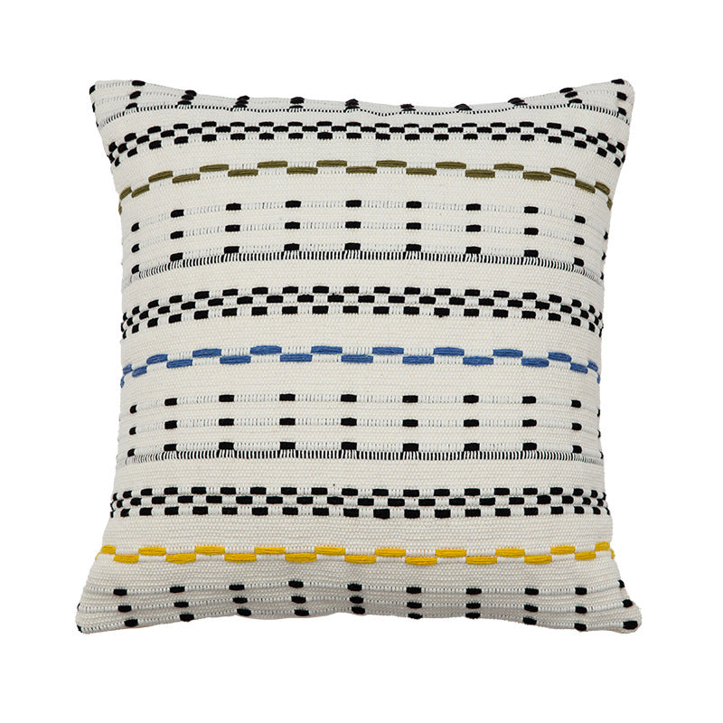 Woven square decorative cushion cover with decorative embroidered stripes made of cotton blend
