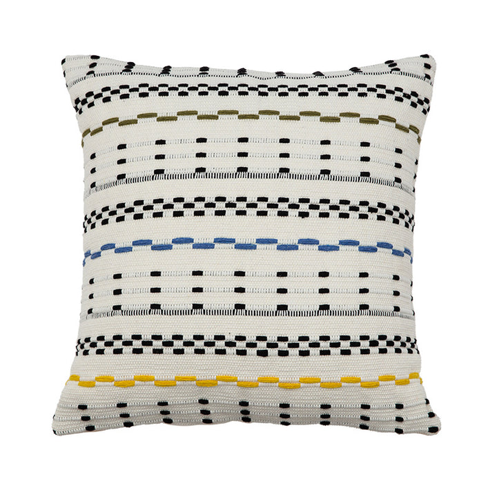 Woven square decorative cushion cover with decorative embroidered stripes made of cotton blend